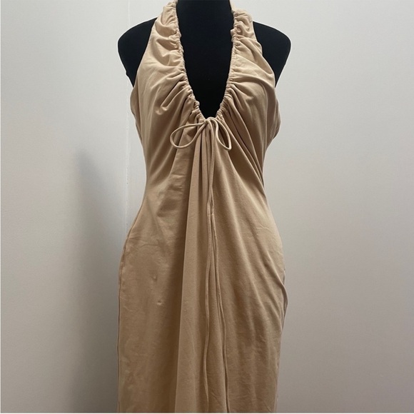 NEW! Camila Coelho- Kaseya Midi Dress Nude Halter Neck Drawstring Backless XL - Picture 3 of 15